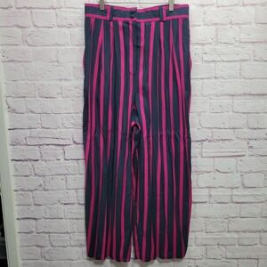 VTG Apart Pink Navy Stripe Trouser Pants Womens 18 Wide Leg Pleated Rayon Artsy
